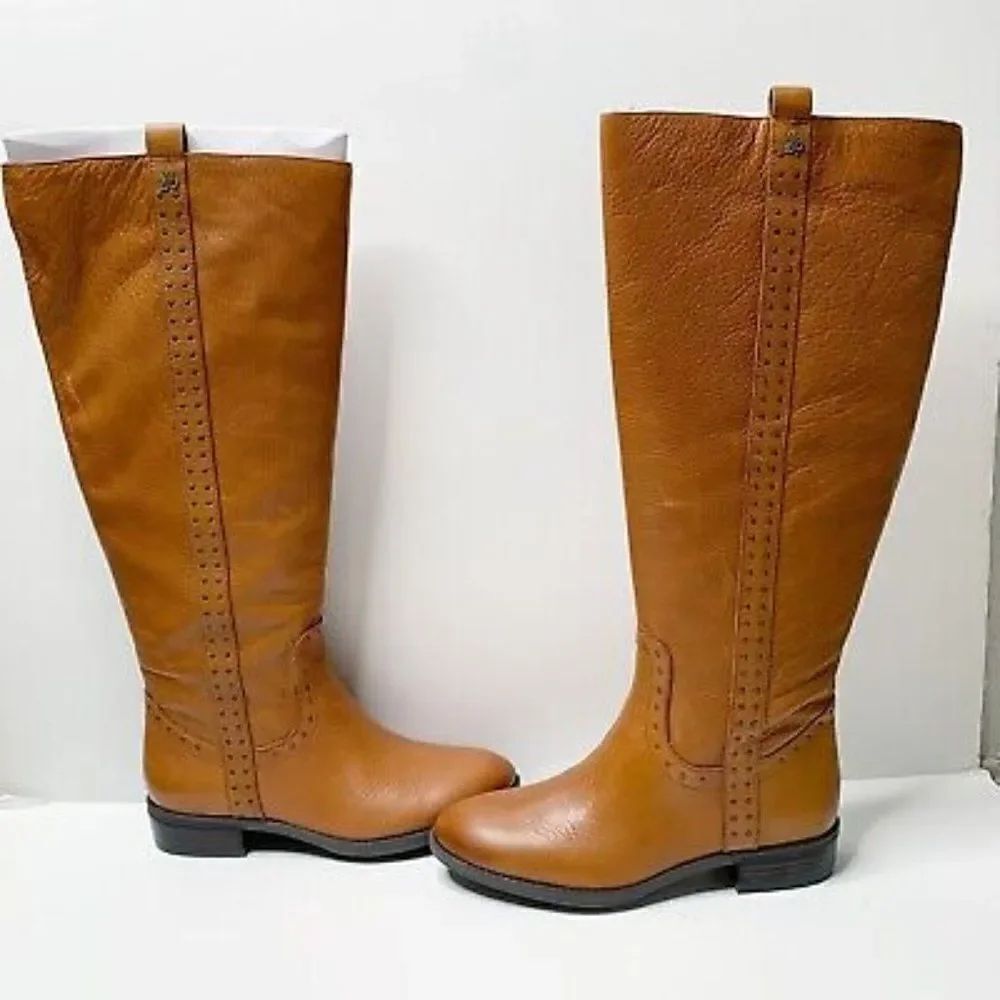 Sam Edelman Prina2 Whiskey Brown Pebbled Leather wide calf boots, size 8